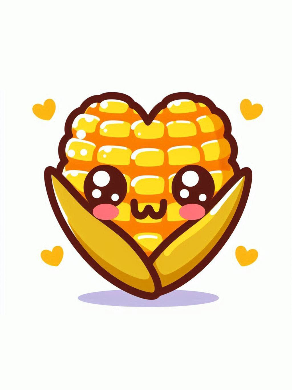 thanksgiving love drawing ideas featuring a heart-shaped ear of corn with a cute face and leaves as arms embracing it.